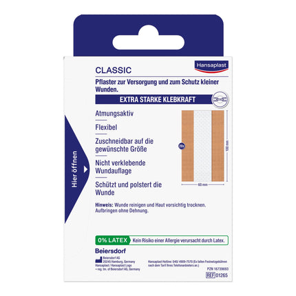 Hansaplast Classic plasters (2 mx 6 cm), cuttable wound plasters with extra strong adhesive and Bacteria Shield, flexible and breathable dressing material
