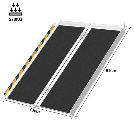 Izrielar Wheelchair Ramp Foldable 91CM, Wheelchair Ramp, Aluminum Wheelchair Ramp, Non-Slip Ramp Wheelchair, Mobile Access Rail Load Capacity up to 270kg, Folding Ramp for Stairs, Steps, Barriers