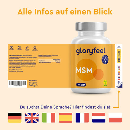 MSM Capsules - 365 vegan capsules - Laboratory-tested 1600mg methylsulfonylmethane (MSM) per daily dose - 99.9% pure MSM powder - High dosage &amp; without additives, made in Germany