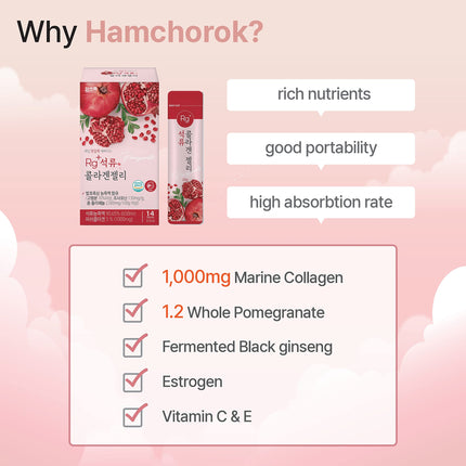 HAMCHOROK Rg+ Pomegranate Collagen Jelly (20 g x 14 pieces) / Anti-aging Korean Beauty / 360DA Marine Collagen + Vitamin C&amp;E Ginseng Concentrate for immune system support, skin (14)