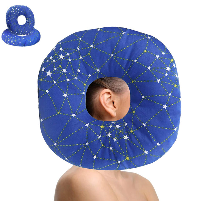Ear Protection Side Sleeping Pillow, Relieve Pillow with Hole for Ear Against Earache, Ear Piercing Pillow, Suitable for Sleeping Behind Ear Piercings, Bedrooms and Sleep Aids, Blue Star
