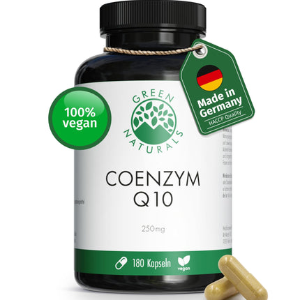 Coenzyme Q10 high dose – 250mg per capsule – 180 vegan capsules – 6-month supply – high-quality Q10 derived from fermentation – Green Naturals®