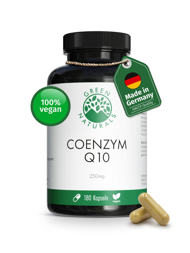 Coenzyme Q10 high dose – 250mg per capsule – 180 vegan capsules – 6-month supply – high-quality Q10 derived from fermentation – Green Naturals®