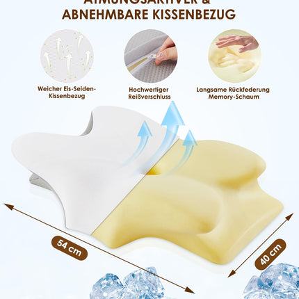 FAIORD Memory Foam Pillow, Ergonomic Neck Pillow, Supportive Pillow, Suitable for Side, Back, and Stomach Sleepers, Removable Pillowcases, 54 x 40 x 11/12 cm