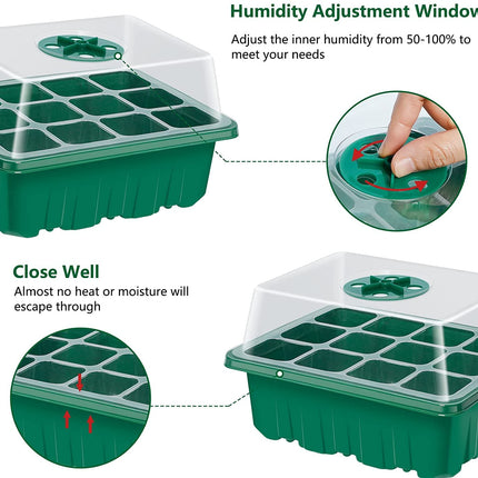KAHEIGN 12Pcs Growing Kit Indoor Greenhouse Propagator, 144 Cells Mini Greenhouse Growing Set, Seedling Starter Trays Greenhouse Growing Tray with Lid Ventilation for Seedling Plant
