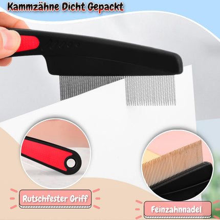 Lice Comb, 3-Piece Flea Comb, Nit Comb, Fine-Tooth Flea Comb for Dogs, Stainless Steel Tick Comb for Cats, Lice Comb for Long Hair, Children, Adults, and Pets, Dandruff Removal (Black)