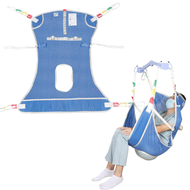 EZ Assistive Hoyer Sling for Toileting, Patient Lifting Slings for Transferring Elderly, Bariatric, and Disabled People, 500 lbs Capacity (Blue, Large Size)