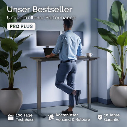 DESKSPACE PRO Plus Height-Adjustable Gray Frame | Dual-Motor Height-Adjustable Desk Frame | Electric Desk Frame with Memory Function