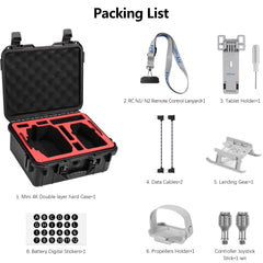 FPVtosky 8-in-1 Accessory Kit for DJI Mini 4K/Mini 2/Mini 2 SE Drone: Double-layered carrying case, tablet mount, RC-N1 strap, landing gear, propeller holder, 2 control sticks, 2 data cables, digital sticker