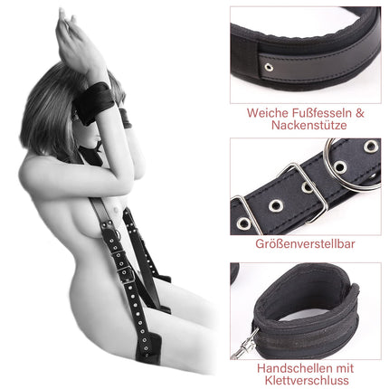 Hallowa BDSM Sex Bondage Restraints, Bondage Set with Handcuffs and Ankle Cuffs, Adjustable Thigh Bandage Ropes and Soft Neck Support, Sex Toys for Couples Sex Toys