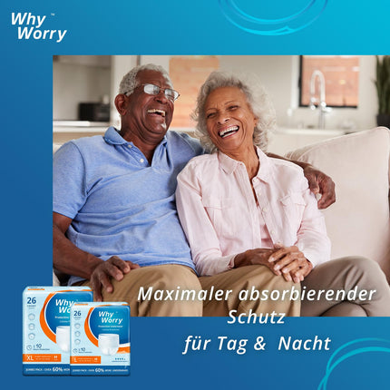 WhyWorry Incontinence Pants for Men and Women, Incontinence Briefs for Women and Men, Adult Disposable Diaper Pants, Overnight Leakage Protection, Odor Protection, Unisex, Size L, 26 Pack