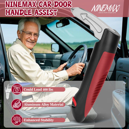 NINEMAX Car Exit Aid for Seniors, 2-Piece Grab Handle for Cars to Get Out of the Car with Belt Cutter for Disabled Pregnant Women (Red)