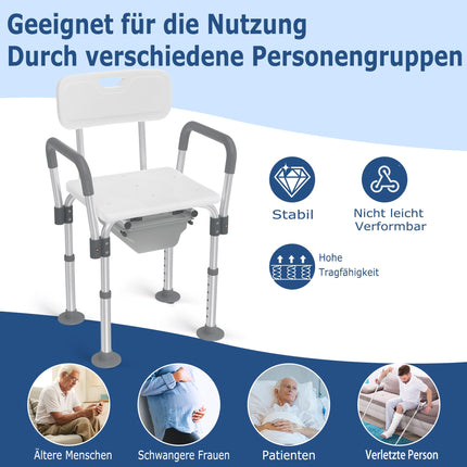 YRHome Height-adjustable aluminum toilet chair, shower chair with removable armrests and backrest, non-slip shower stool, up to 150 kg, for seniors, pregnant women, and people with limited mobility