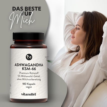 vitaoutlet | Organic Ashwagandha High Dose | KSM-66® Premium Raw Material (180 Capsules) | Original Indian Ashwagandha | Natural | Laboratory-tested | Vegan | For 6 months | Premium Ashwagandha Capsules
