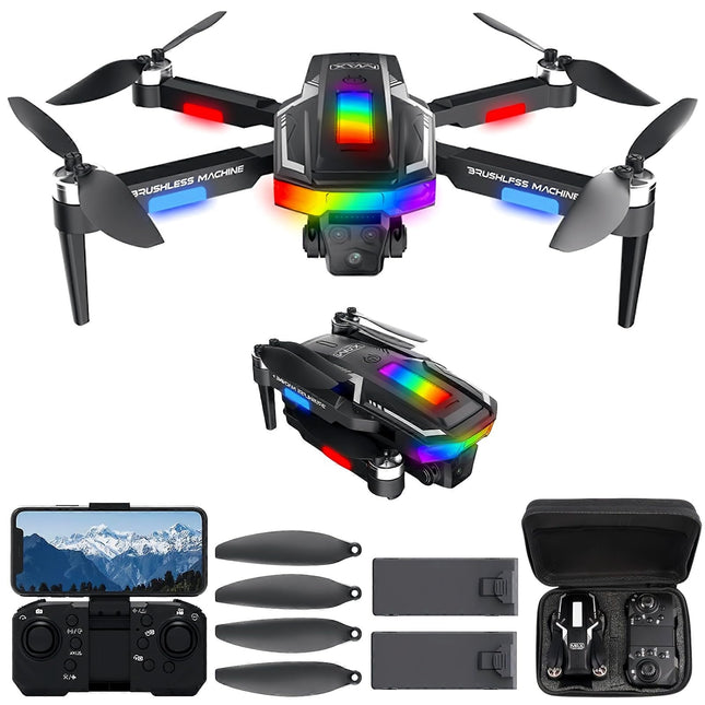 Foldable Brushless Drone for Beginners, Wi-Fi FPV Drone with Wide-Angle 1080P HD Camera, 3D Flip, Gravity Sensor, One-Button Takeoff/Landing, Follow Me, Gesture Photo, Dual Cameras, 2 Batteries