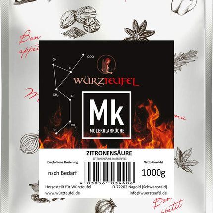 Citric acid, fine, natural citric acid. 1000g bag (1.0 kg)