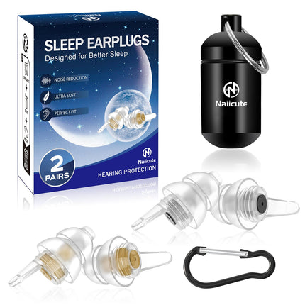 Naiicute earplugs sleep 2 pairs, hearing protection earplugs against snoring, earplugs noise reduction noise cancelling silicone sleep ear plugs for sleeping, working, traveling, adults and children 12+