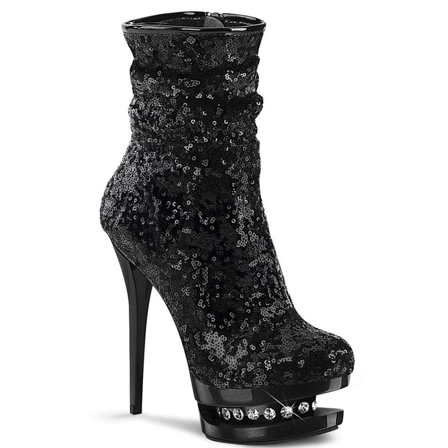 Pleaser Women's BLONDIE-R-1009 Platform High Heels Ankle Boots Sequins Black 36 EU