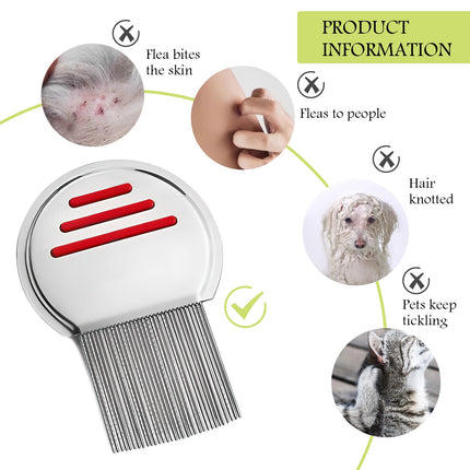 2 Pack Smooth Lice Comb, Stainless Steel Extra Fine Nits Comb, Reusable Metal Lice Comb, For Children, Pets and Adults, Head Lice Treatment (Red and Green)