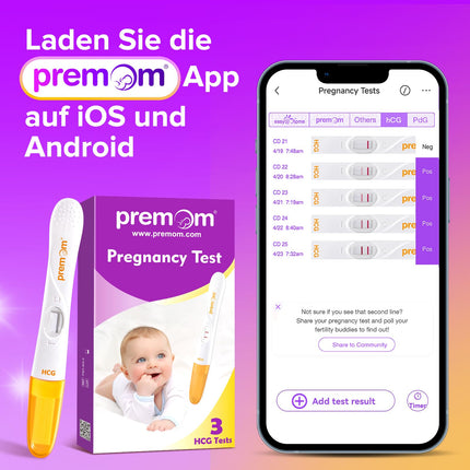 Premom 3 x Pregnancy Test Early Test - Early Pregnancy Test HCG Pregnancy Test 10mIU/ml with APP, Ultra Early Test (3HCG Test)