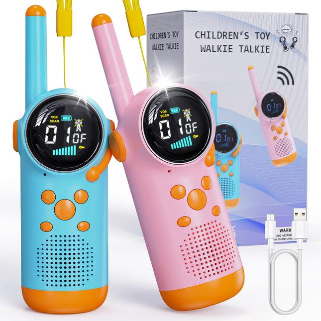 Selvim Walkie Talkies for Kids [3 KM Range &amp; 8 Channels], Walkie Talkie with LCD Screen, Rechargeable Toy for Indoor and Outdoor Activities, Gifts for 3-8 Year Old Boys and Girls