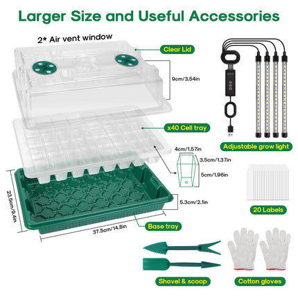 Upgrade Seedling Starter Trays with Grow Light, 80 Cells Seedling Tray with Humidity Dome, Mini Greenhouse Grow Kit for Rooted Seedlings
