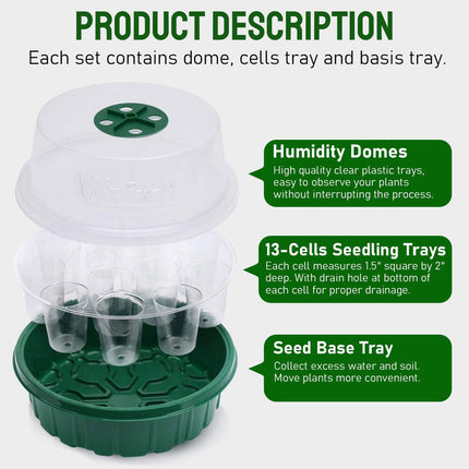 Indoor greenhouse cultivation box, 3 pieces 39 cells, mini greenhouse cultivation set, cultivation tray with cover, greenhouse plastic cultivation trays, with 5 small gardening tools + 30 plant labels (black)