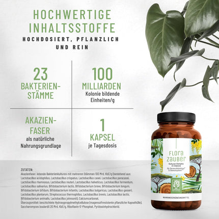 NATURTREU® Florazauber Cultures Complex enteric-coated &amp; vegan - 23 bacterial strains without inulin - Complex with Lactobacillus &amp; Bifidobacteria, 60 capsules