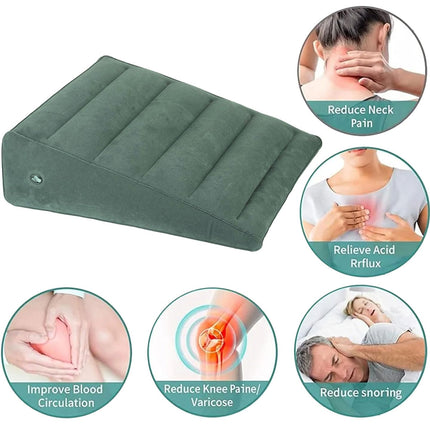 ZHYUAN Inflatable Triangle Pillow, Flocked Inflatable Pillow, Wedge Pillow, Inflatable Pillow, Reflux Pillow against Snoring, Comfortable Sleep, Travel, Pain Relief (Deep Green)