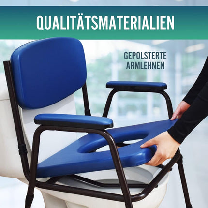 OrtoPrime Toilet Chair, Padded, Portable, Adjustable, Portable, with Clip-on Bidet, Bathroom Chair for Elderly, Geriatric Bathroom Chair, Comfortable and Durable