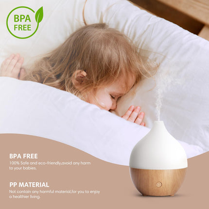 SALKING Aroma Diffuser, 100ml Small Ultrasonic Aromatherapy Diffuser for Essential Oils, with Automatic Shut-Off Function, Warm White Light, White Wood Grain Diffuser for Home, Office, or Yoga