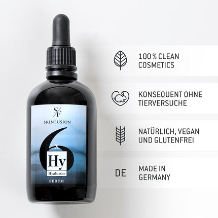 SKINFUSION 6-fold Bio Hyaluron Serum high-dose 100 ml – vegan multi-hyaluronic acid complex with booster ingredients such as bio-glucomannan, aloe, urea – clean moisturizing care, performance winner