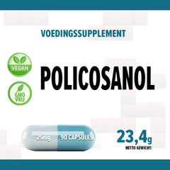 Policosanol 25mg 90 Vegan Capsules, Laboratory Tested, Non-GMO, No Fillers or Additives