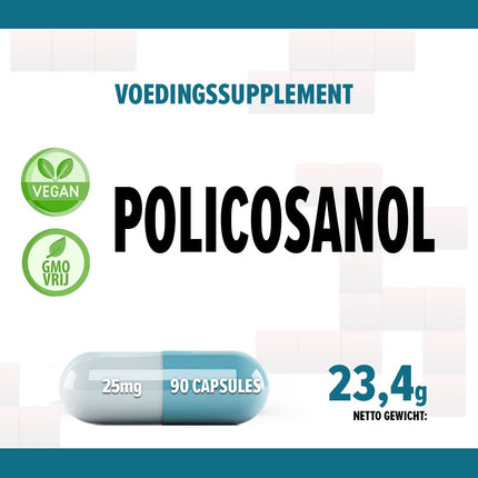 Policosanol 25mg 90 Vegan Capsules, Laboratory Tested, Non-GMO, No Fillers or Additives