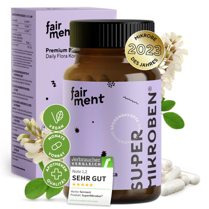 fairment SuperMicrobes® Bacteria Strains 3 billion CFU/daily dose, with zinc, vegan, histamine-friendly and high-dose, 60 Capsules from Germany