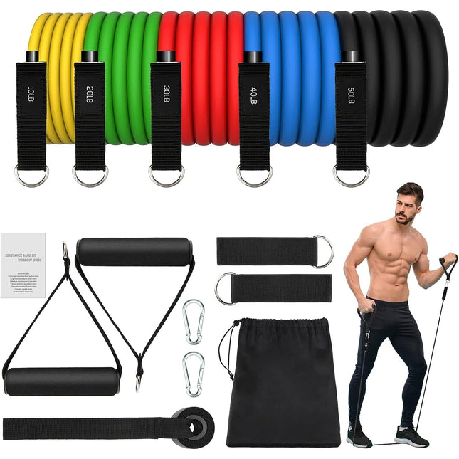 JATEKA Fitness Bands Set of 5, Sports Resistance Bands 5 resistance bands, resistance bands with door anchor, handles, ankle straps, portable for muscle building and Pilates for men and women