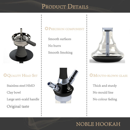 NOBLE HOOKAH Shisha Set Small Shisha Mini Shisha to go with high-quality accessories - hand-blown bottle 2 hoses