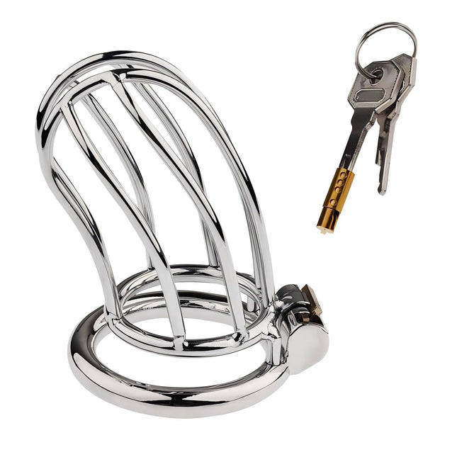 Metal Penis Cage Sex Toy for Men, Chastity Cage with 3 Ring Sizes and Two Different Locks, SM Bondage Tool for Penis Training (invisible lock, 50mm)