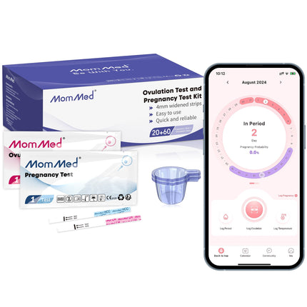 MOMMED Ovulation Test and Pregnancy Test, Includes 20 Early Pregnancy Tests, 60 Ovulation Tests, 80 Urine Cups, Time Tracking Chart, Fast and Accurate Results