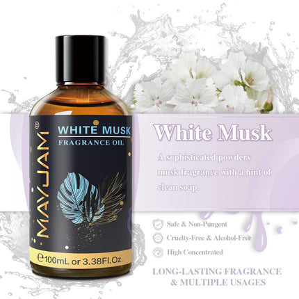 MAYJAM White Musk Oil 100ml, Premium Fragrance Oil for Essential Oil Diffuser, Aromatherapy, Home, Oil Burner