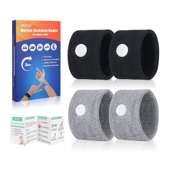 2 Pairs of Motion Sickness Relief Bracelets, Travel Acupressure Bracelets, Nausea, Morning Sickness Relief, Seasickness, Travel, Car Sickness