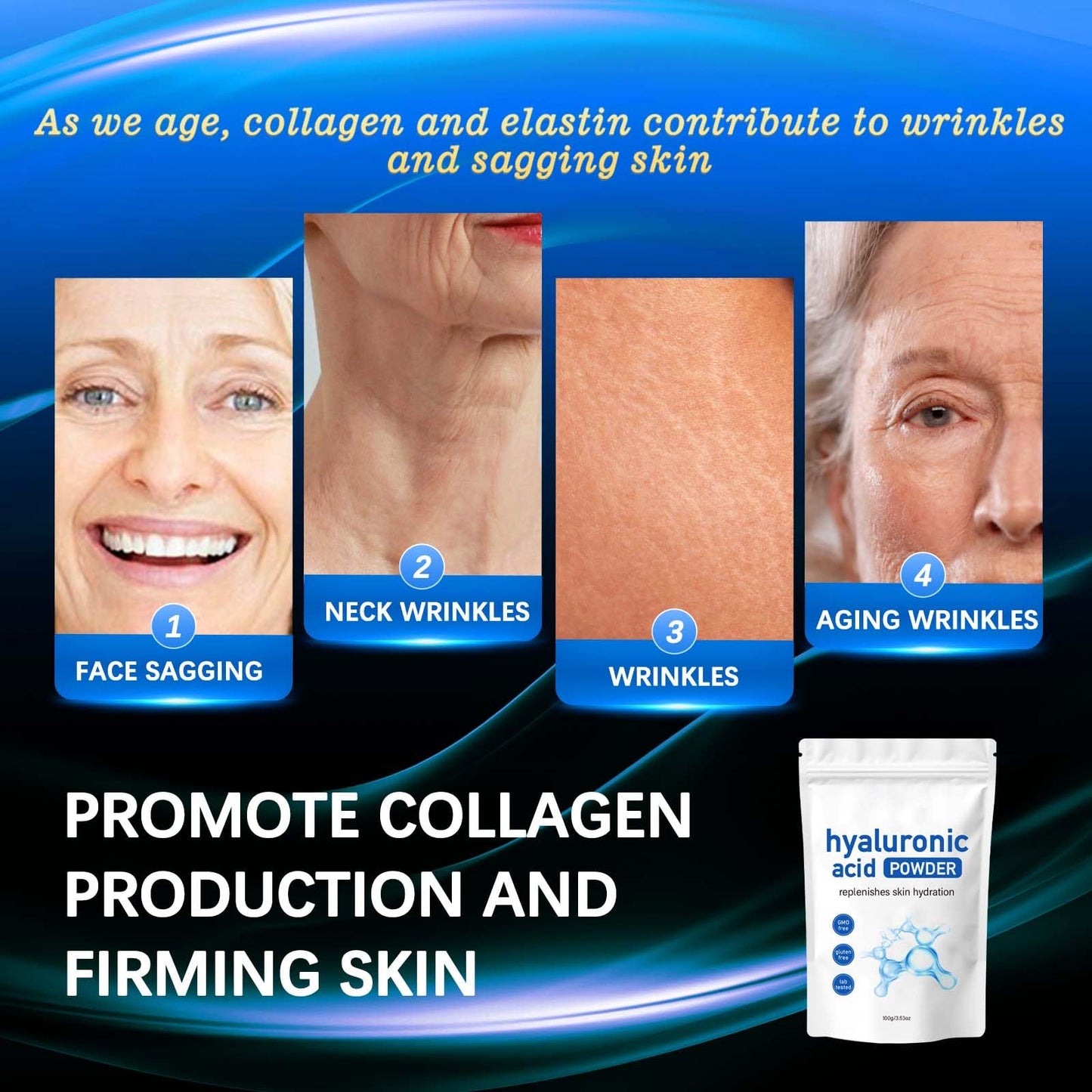 100g Hyaluron Pulver, Hyaluronsäure Pulver niedermolekular, Pur & Vegan Hyaluron Säure Pulver, Creme Gel Serum Filler Gesicht Niedermolekular Hyaluronsäure Außenwirkung