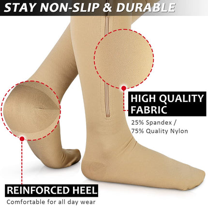 Ailaka Compression Socks with Zipper for Women Men, 20-30 mmHg Medical Class 2 Compression Socks Support Stockings with Zipper for Varicose Veins, Edema, Recovery, Pregnant Women
