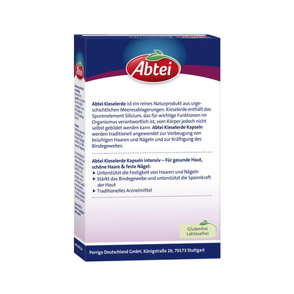Abtei Kieselerde Intensive - For the prevention of brittle hair and nails - With silicon - Pure natural product - High dosage, gluten-free, lactose-free - 60 capsules