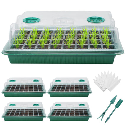 MQFORU Indoor Greenhouse Propagator, 5 Pack 200 Cells Mini Greenhouse Propagation Set Greenhouse Propagation Tray with Transparent Lids/Adjustable Window, for Plant Growth and Seed Germination