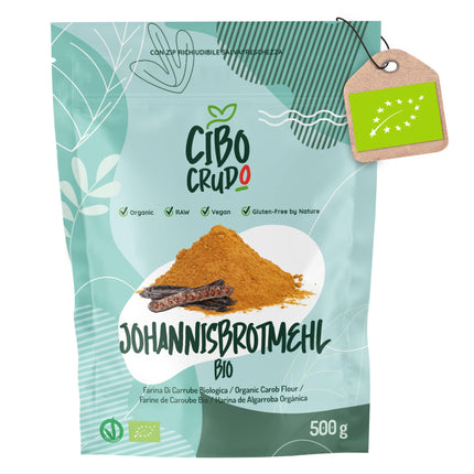 Organic Carob Powder - 500g. Naturally sweet, rich in fiber and minerals. Carob powder from the carob tree. Carob seed flour.