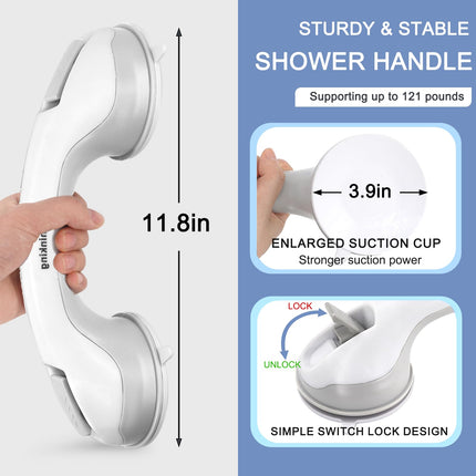Newthinking Shower Grab Bar with Suction Cup 30CM, Shower Grab Bar Without Drilling, Bathtub Grab Bar Bathroom Walking Aid for Seniors Bathroom, 2 Pieces