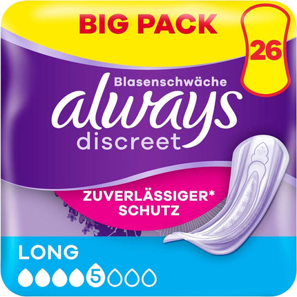 Always Discreet Incontinence Pads for Women Long 26 Pieces All-round protection Incredible discretion