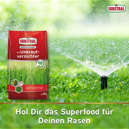 Substral lawn fertilizer with weed killer, 2-in-1: weed killer + fertilization, 100 days long-term effect, 450 m², 9 kg