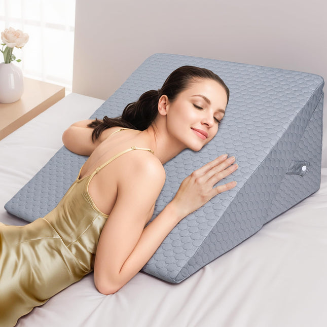 INFANZIA Adjustable Wedge Pillow, High-Density Foam Reading Pillow for Bed and Sofa, Ergonomic Pillow for Reflux Sleep Apnea, Leg Pillow - Perfect Back Cushion for Gaming, Reading (Gray)